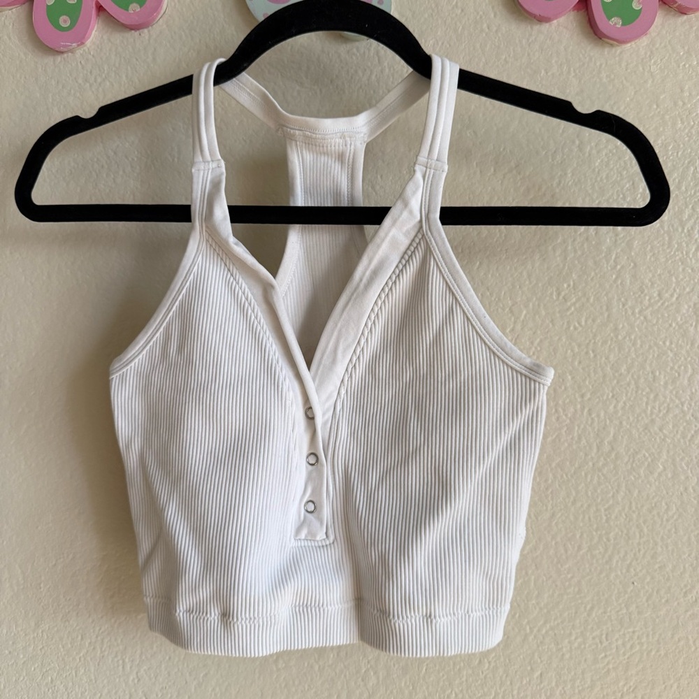 White Ribbed Women's Top Size L Round neck